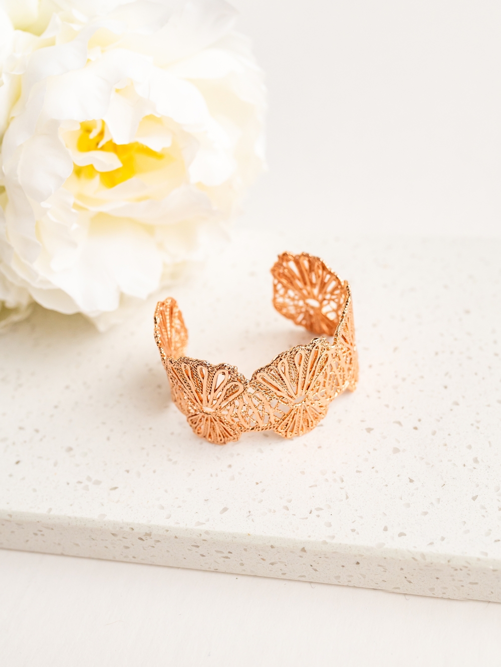 Stella & Dot Rose Gold Floral Filigree Cuff Bracelet